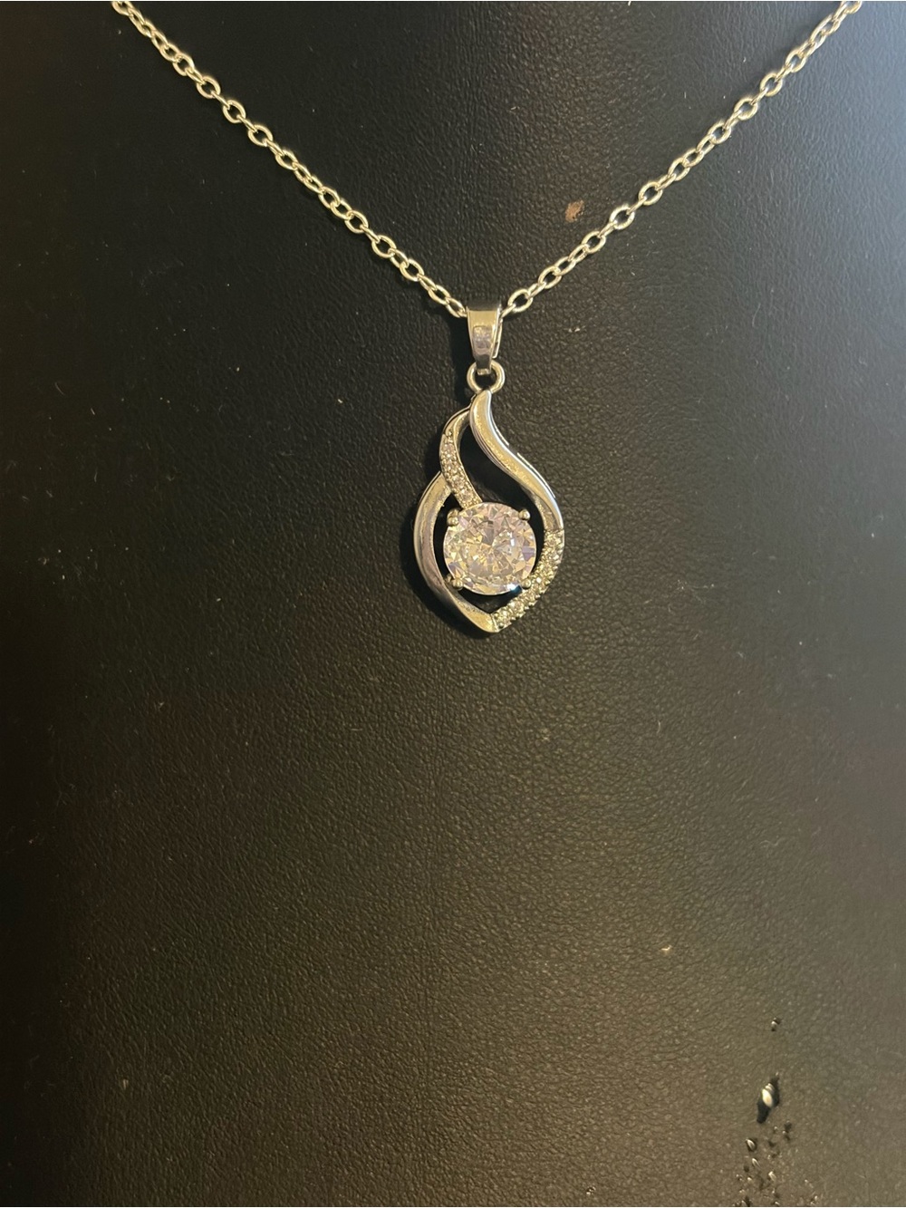 Silver Teardrop Pendant Necklace with Sparkling Clear Stone